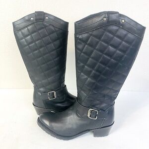 Sonora Black Leather Tall Quilted Boots Size 9.5